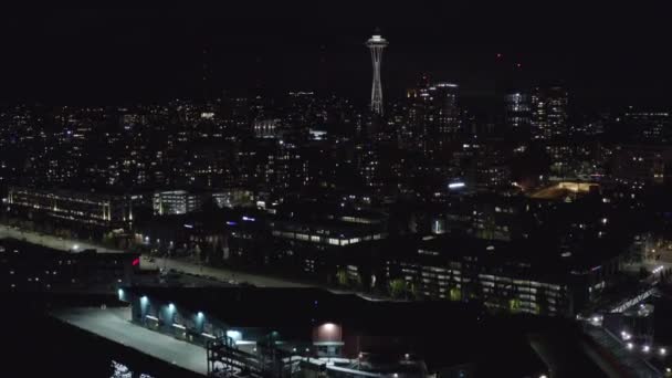 Notte Seattle Drone Filmato — Video Stock