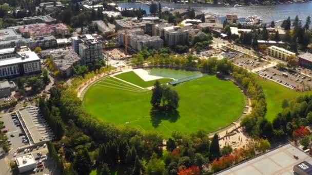 Hukot Leteckých Záběrů Bellevue Centru Města Park — Stock video