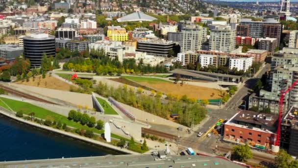 Aerial Drone Footage Olympic Sculpture Park Seattle — Stock Video