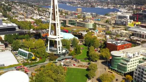 Seattle Eua Setembro 2018 Imagens Aéreas Drones Seattle Space Needle — Vídeo de Stock