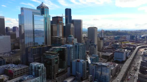 西雅图市中心华盛顿空中无人机镜头 — 图库视频影像