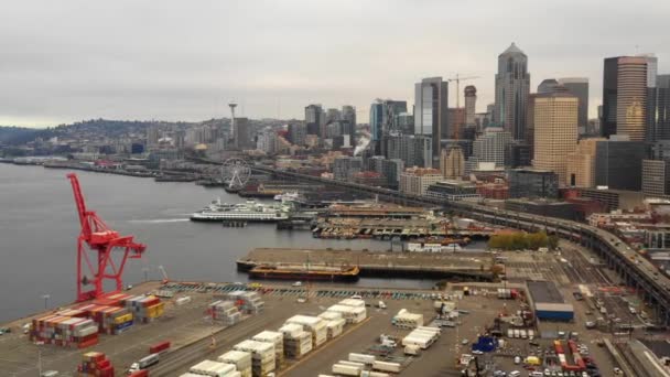 Drone Nagrania Portu Seattle — Wideo stockowe