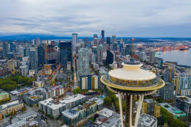 Seattle, Wa, Amerika Birleşik Devletleri - 15 Eylül 2018: Havadan görüntü Seattle Space Needle