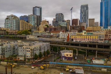 Hava dron fotoğraf Downtown Seattle WA