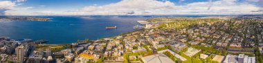 Seattle Elliott Körfezi ve Puget Sound Hava panoramik görüntü
