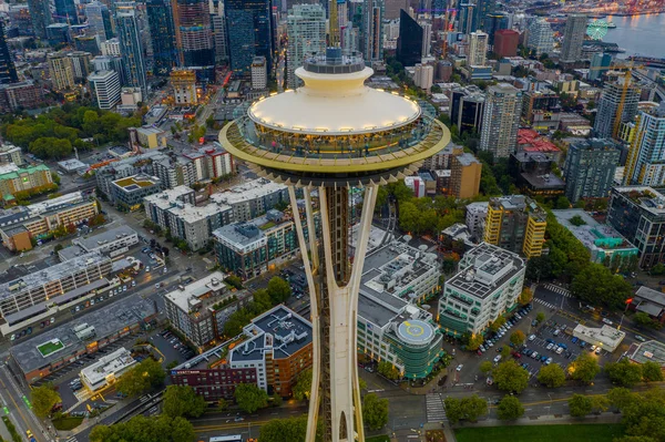 Seattle Usa Września 2018 Zdjęcie Lotnicze Drone Seattle Space Needle — Zdjęcie stockowe