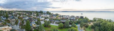 Hava dron panorama Seattle Washington konut evinin bulunduğu