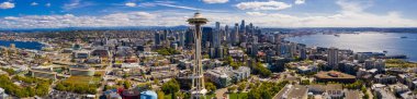 Seattle, Wa, Amerika Birleşik Devletleri - 15 Eylül 2018: Hava uçak atış Seattle Space Needle Panoraması