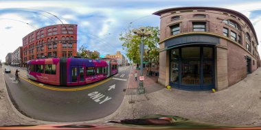 Seattle, Washington, USA - September 15, 2018: 360 virtual reality image of Downtown Seattle Washington scenic travel destination clipart
