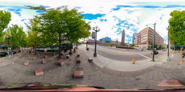 Seattle, Washington, ABD - Eylül 15, 2018:360 sanal gerçeklik görüntü Downtown Seattle Washington doğal seyahat hedef