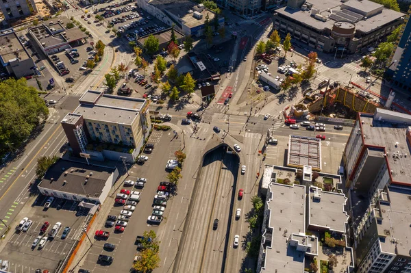 Imagem Aérea Drone Entrada Túnel Centro Seattle — Fotografia de Stock