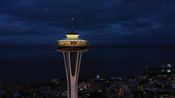 Εναέρια Λυκόφως Σιάτλ Space Needle 60P — Αρχείο Βίντεο