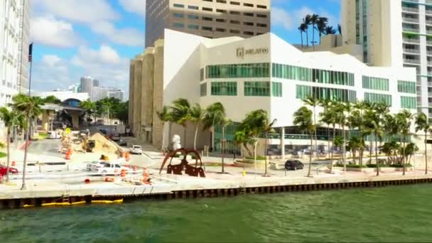 Bright Aerial Footage Miami Riverwalk — Stock Video