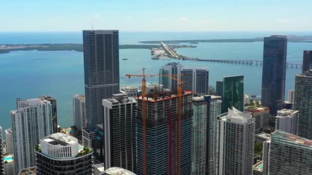 Cranes Development Downtown Brickell Miami Aerial Footage — Stock Video