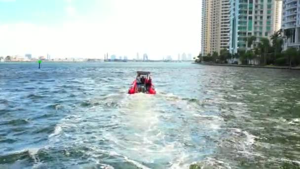 Miami États Unis Octobre 2018 Drone Suite Zodiaque Dans Rivière — Video