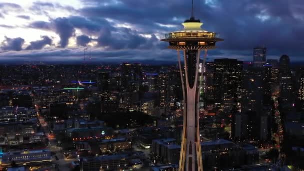 Seattle Usa Settembre 2018 Filmati Drone Seattle Space Needle 60P — Video Stock