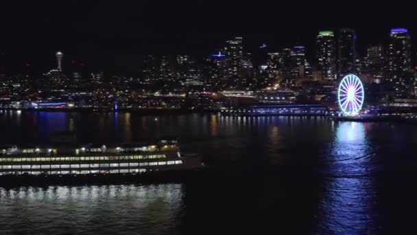 Seattle Ferry Natten — Stockvideo