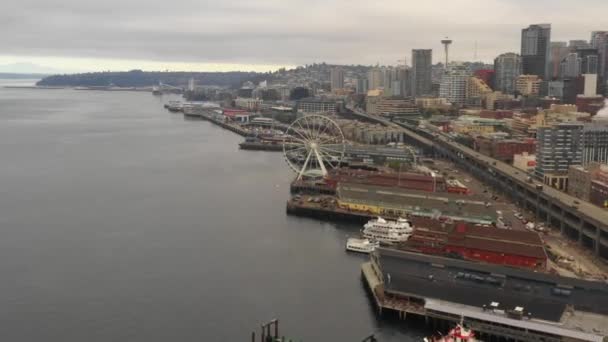 Seattle Waterfront Luchtfoto — Stockvideo
