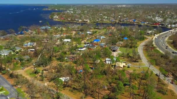 Antenn Drönare Footage Ashland Panama City Stadsdelen Förstördes Orkanen Michael — Stockvideo