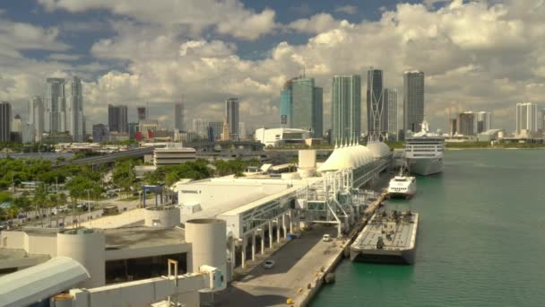 Antenowe Drone Nagrania Wideo Port Miami Terminal — Wideo stockowe