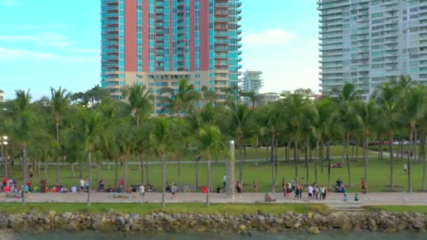 Aerial Reveal Miami Beach Half Marathon South Pointe Park 2018 — Stock Video