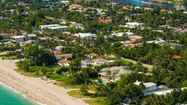 Imagen Aérea Drones Mansiones Frente Mar Miami Beach Florida —  Fotos de Stock