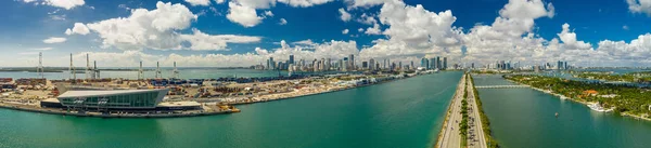 Aerial Panorama Miami Port Dodge Island Macarthur Causeway — Stock Photo, Image