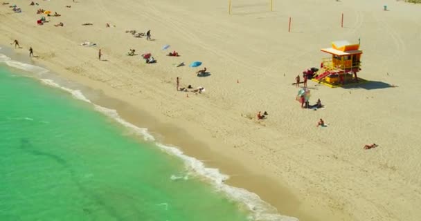 Aerial Miami Beach Bodies Sand 2018 Summer — Stock Video