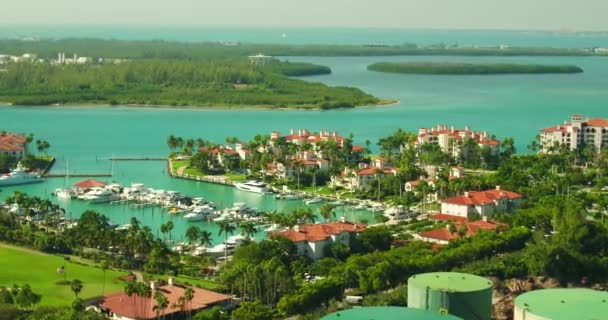 Aerial Miami Beah Fisher Island Condos Yachts — Stock Video