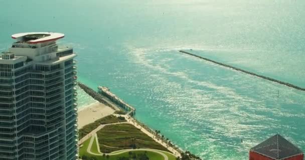 Aerial Video Miami Beach Ocean Inlet Rock Jetty — Stock Video