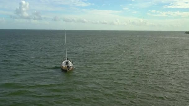 Images Aériennes Vieux Voilier Dans Baie Miami Biscayne — Video