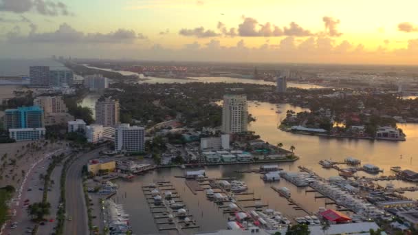 Coucher Soleil Aérien Fort Lauderdale Beach Floride — Video