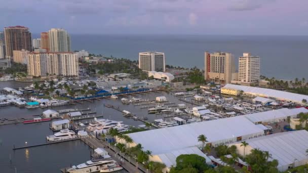 Drone Onthullen Schot Fort Lauderdale Jachten — Stockvideo