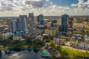 Aerial photo Downtown Orlando Florida USA Lake Eola Heights business district clipart