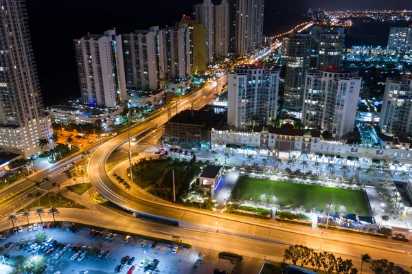 Noite Aérea Longa Exposição Foto Cidade Estrada Viaduto — Fotografia de Stock