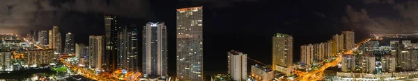 Ευρεία Γωνία Ultra Panorama Sunny Isles Beach Νυχτερινή Φωτογραφία — Φωτογραφία Αρχείου