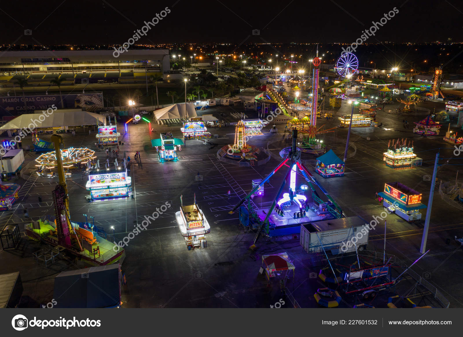 Aerial Night Photo Broward County Youth Fair Hallandale Florida Stock