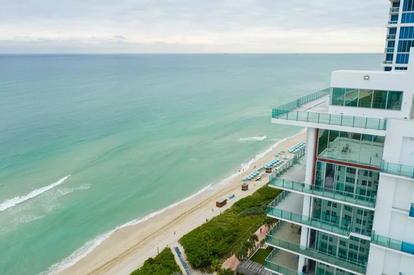 Aerial Miami Beach Beachfront Condos Calm Atlantic Ocean Shores — Stock Photo, Image