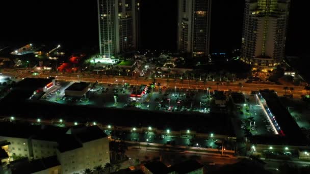 Noite Compras Aéreas Shopping Strip Plaza — Vídeo de Stock
