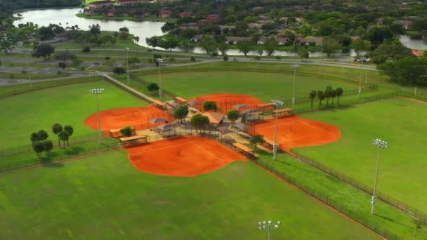 Aerial Flyover Baseball Fields Park — Stock Video