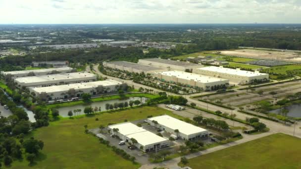 Vídeo Aéreo Parque Negócios Armazéns — Vídeo de Stock