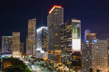 Hava gece uzun pozlama Downtown Miami Dade Florida