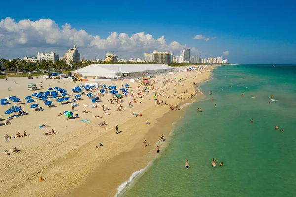 Aerial Photo Crowds People Miami Beach Diciembre Vacaciones — Foto de Stock