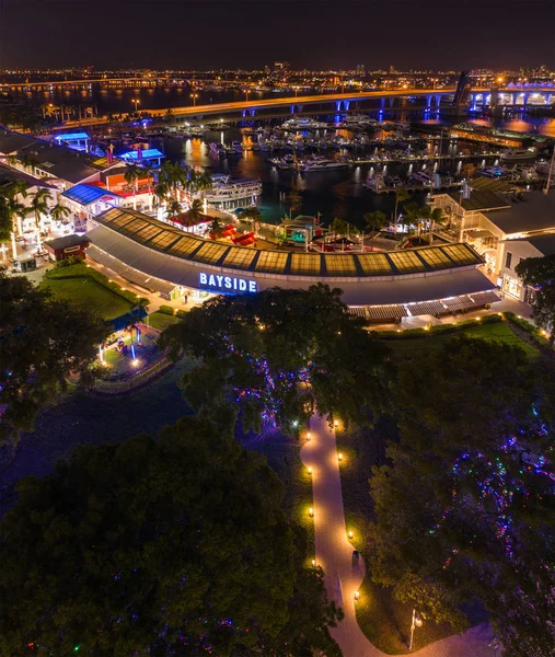 Luchtfoto Nacht Beeld Bayside Marketplace Miami — Stockfoto