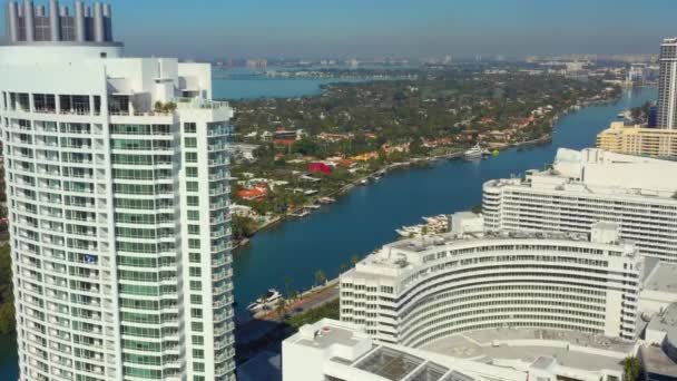空中迈阿密海滩枫丹白露度假村旅游目的地4K — 图库视频影像