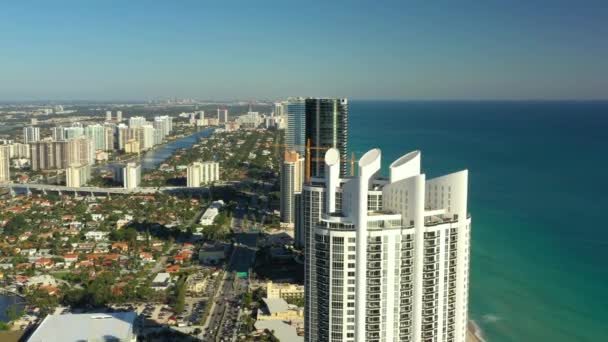 Aerials Flying Highrise Architecture Miami Usa Sunny Isles Beach — Stock Video
