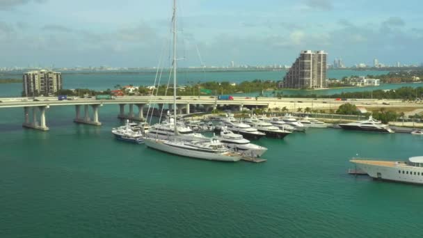Aerials Miami Yachts Marina Sailing Ship — Stock Video