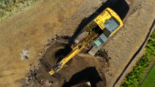 Aerial Overhead Roll Construction Excavator Action — Stock Video