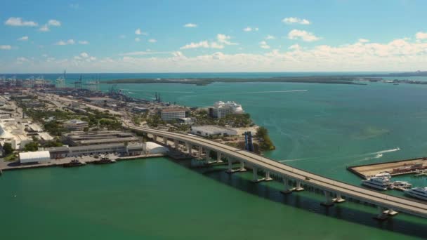 Antenn Port Miami Boulevard Bridge — Stockvideo