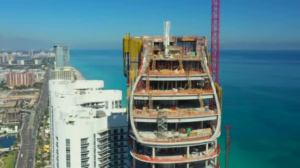 空中建筑工地丽思卡尔顿公寓迈阿密阳光岛海滩2018 — 图库视频影像